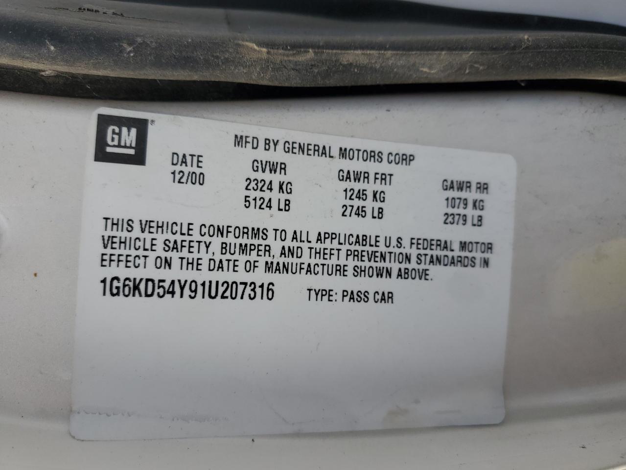 2001 Cadillac Deville VIN: 1G6KD54Y91U207316 Lot: 84281135