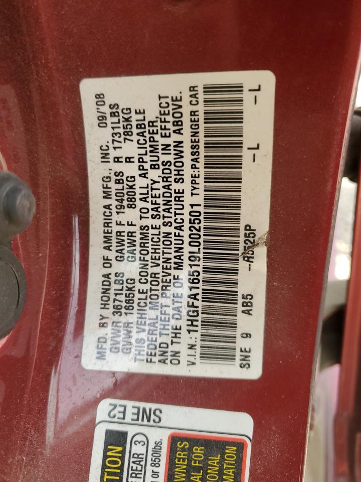 2009 Honda Civic Lx VIN: 1HGFA16519L002501 Lot: 84422685