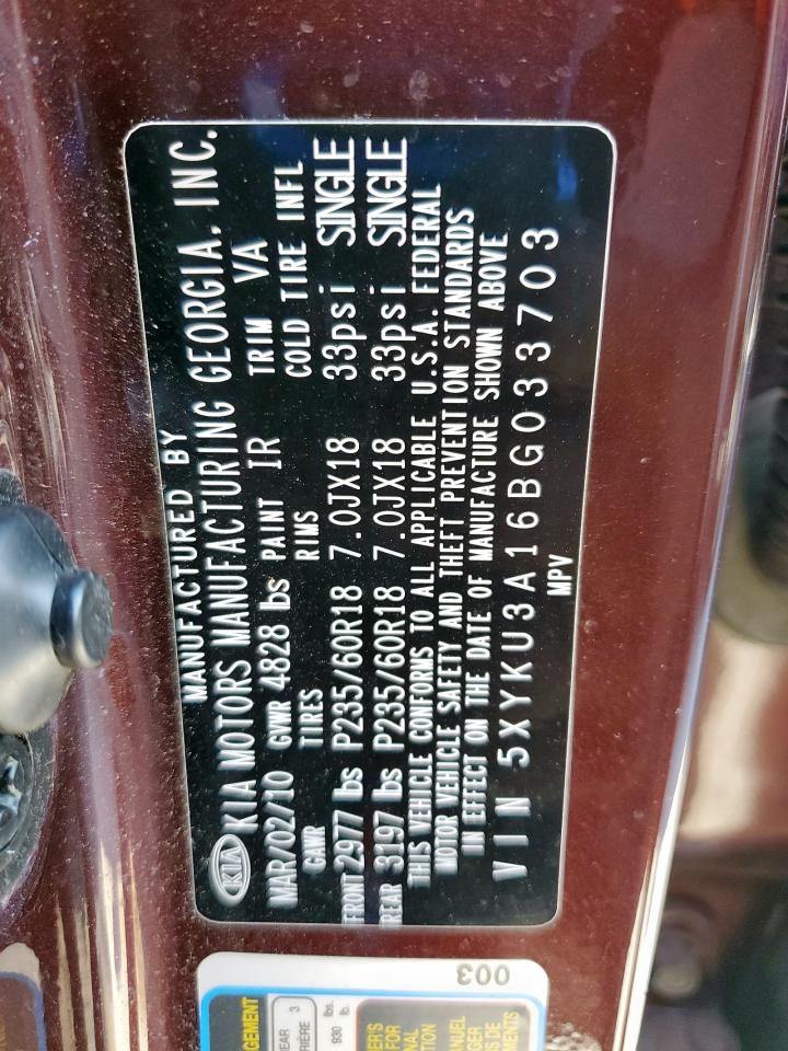 2011 Kia Sorento Ex VIN: 5XYKU3A16BG033703 Lot: 81505975