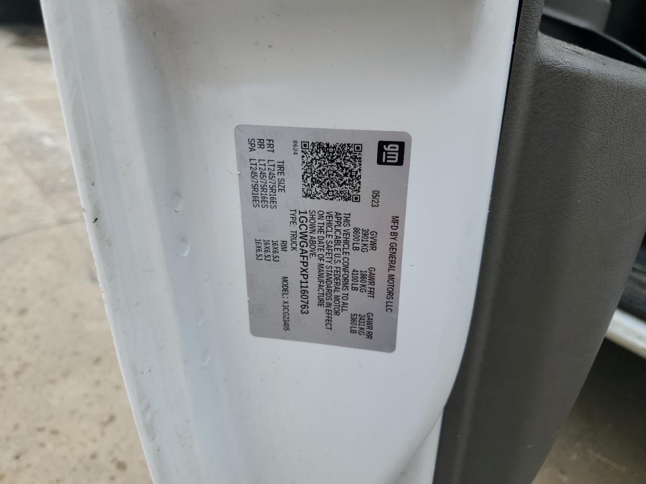 2023 Chevrolet Express G2500 VIN: 1GCWGAFPXP1160763 Lot: 71579175