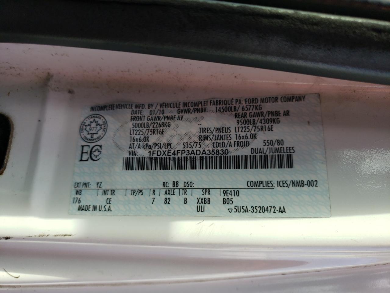 2010 Ford Econoline E450 Super Duty Cutaway Van VIN: 1FDXE4FP3ADA35830 Lot: 80629895