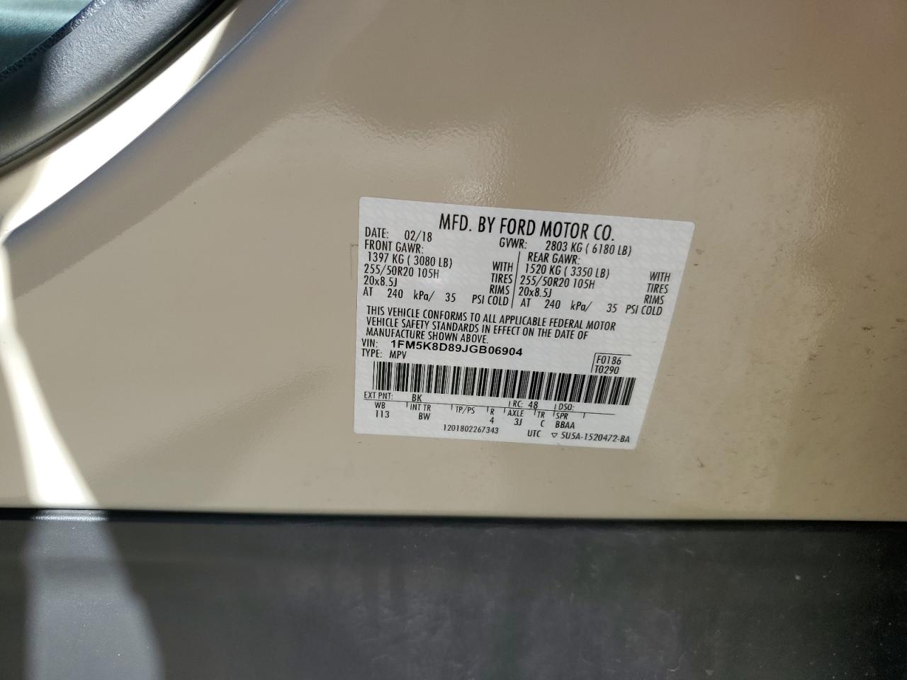 2018 Ford Explorer Xlt VIN: 1FM5K8D89JGB06904 Lot: 81868655