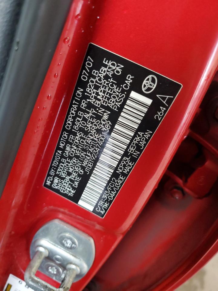 2007 Toyota Yaris VIN: JTDBT923474001389 Lot: 83872855