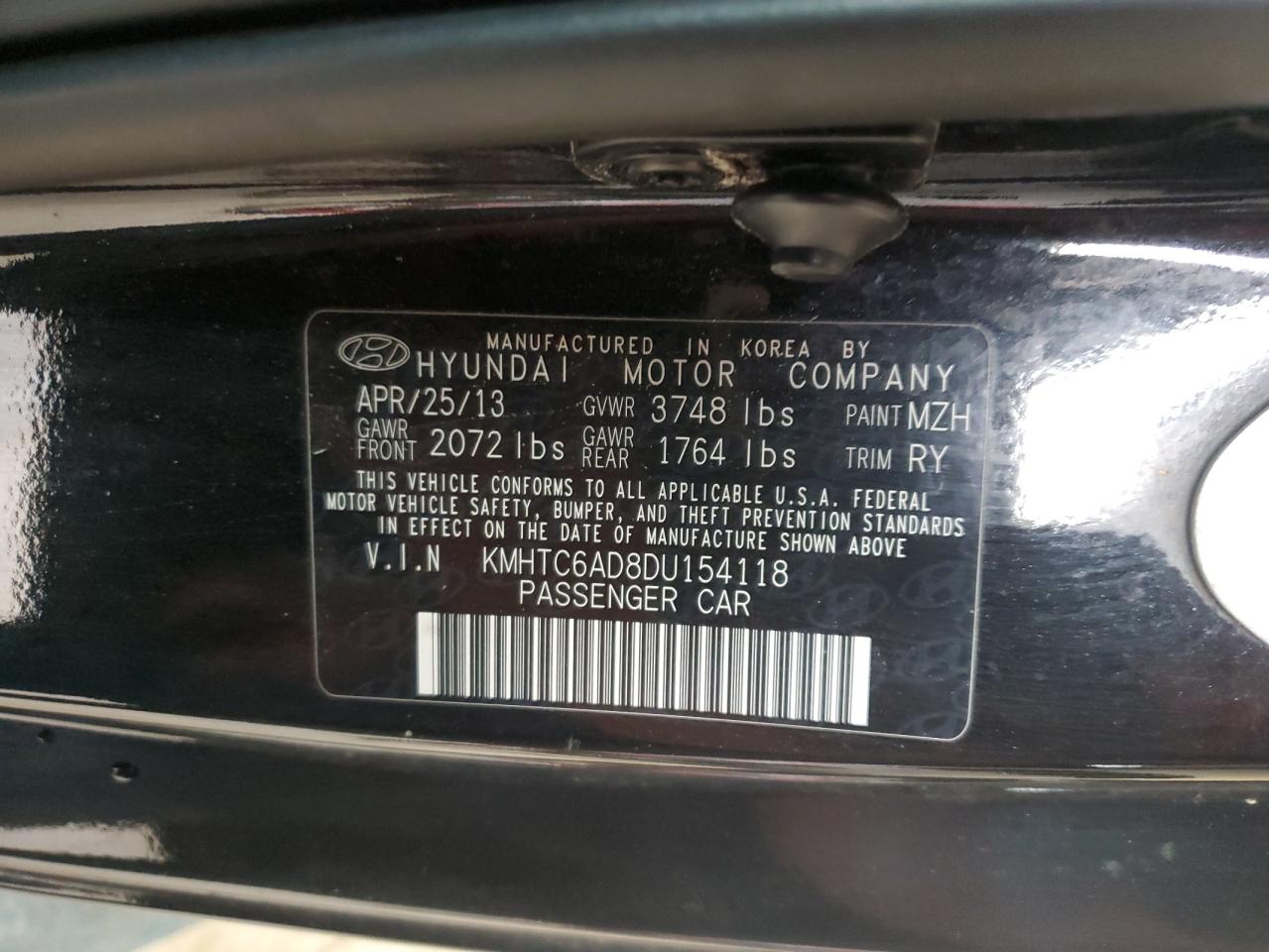 2013 Hyundai Veloster VIN: KMHTC6AD8DU154118 Lot: 80083295