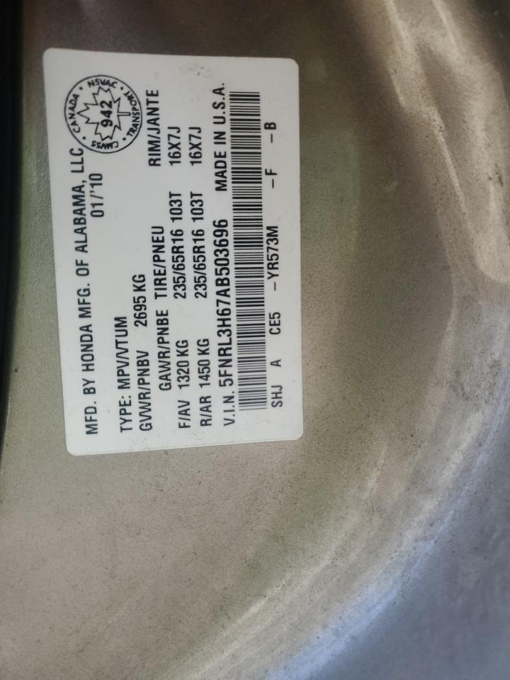 2010 Honda Odyssey Exl VIN: 5FNRL3H67AB503696 Lot: 71921975