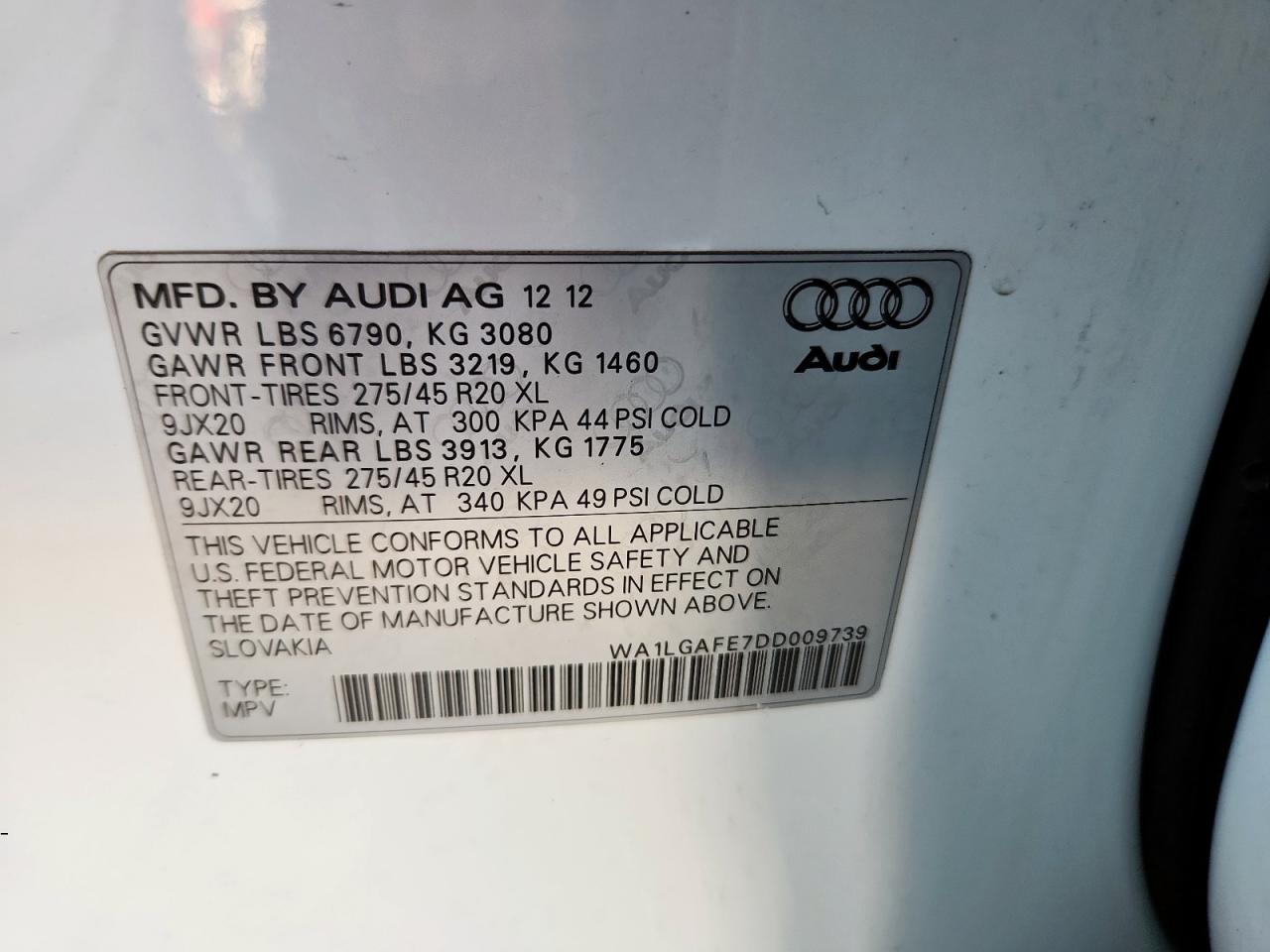 2013 Audi Q7 Premium Plus VIN: WA1LGAFE7DD009739 Lot: 83839605