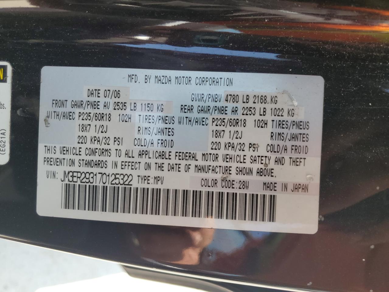 2007 Mazda Cx-7 VIN: JM3ER293170125322 Lot: 80153735