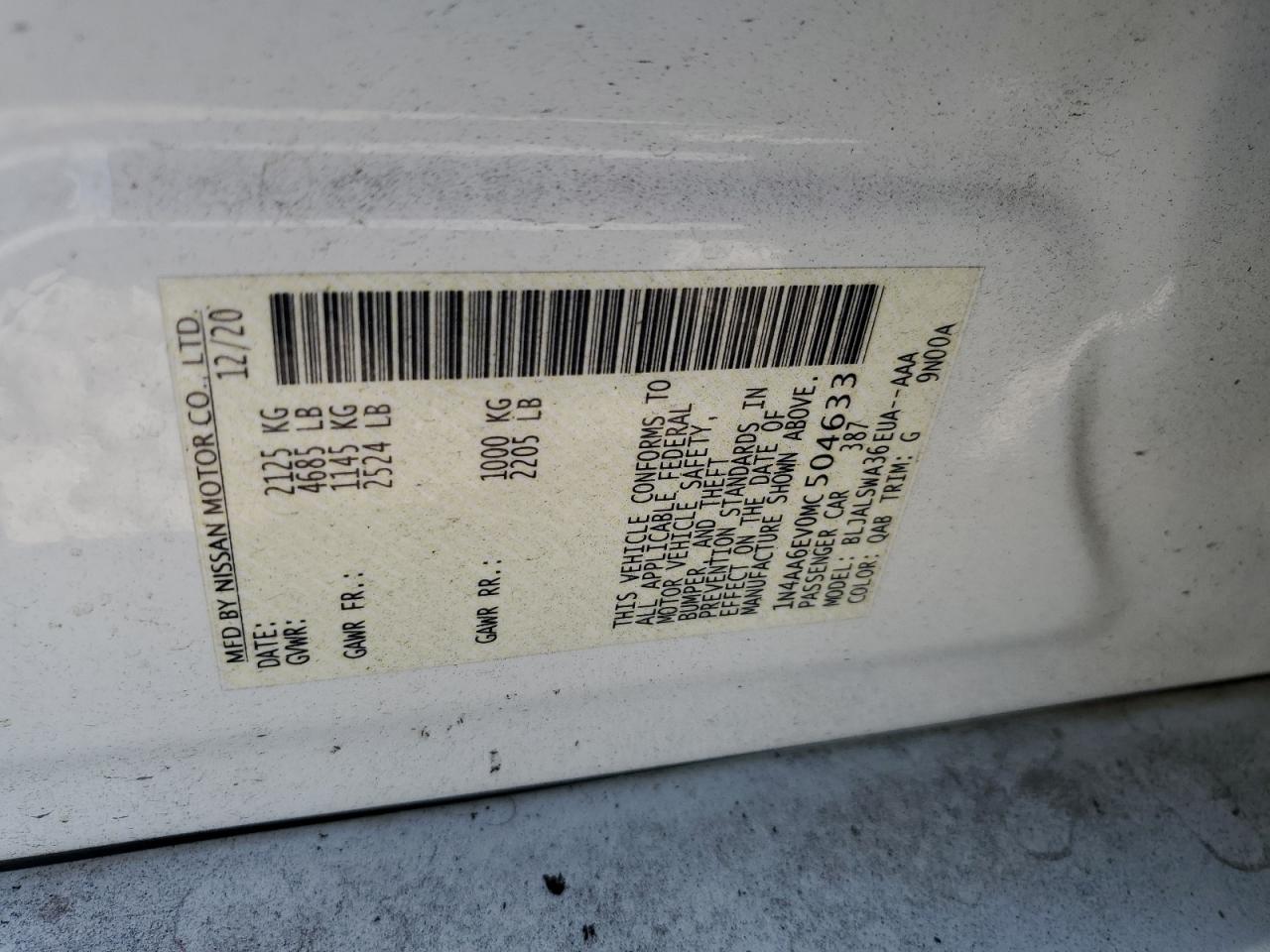 2021 Nissan Maxima Sr VIN: 1N4AA6EV0MC504633 Lot: 81033205