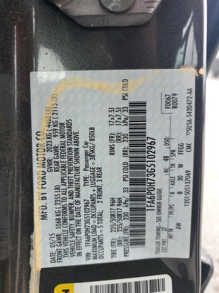 2016 Ford Fusion Se VIN: 1FA6P0H73G5102967 Lot: 81791355