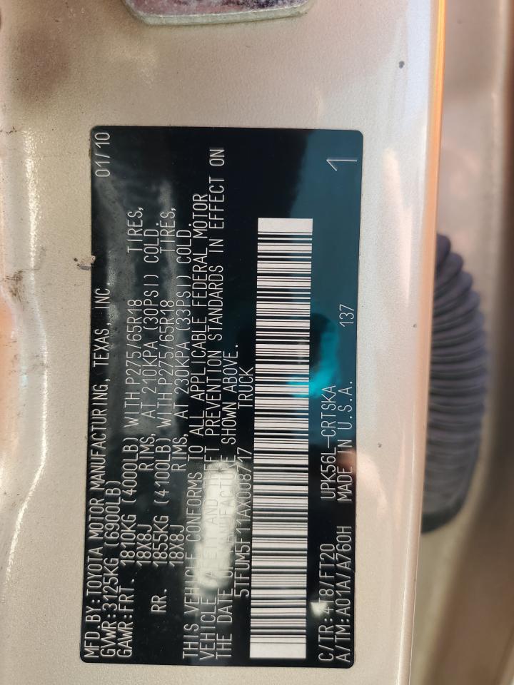 2010 Toyota Tundra Double Cab Sr5 VIN: 5TFUM5F11AX008717 Lot: 71176915