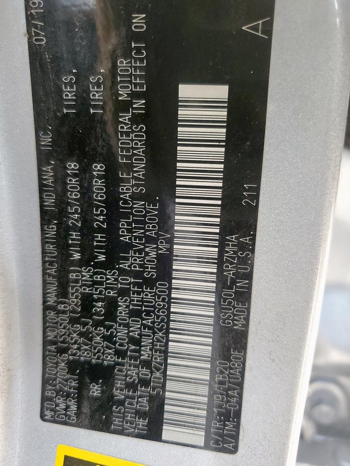 2019 Toyota Highlander Se VIN: 5TDKZRFH2KS569500 Lot: 72005955