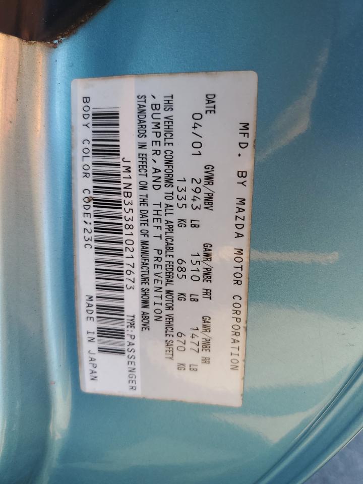 2001 Mazda Mx-5 Miata Base VIN: JM1NB353810217673 Lot: 80376065