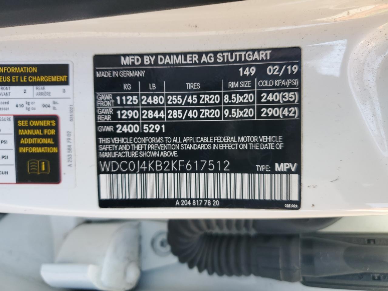 2019 Mercedes-Benz Glc Coupe 300 4Matic VIN: WDC0J4KB2KF617512 Lot: 80149185