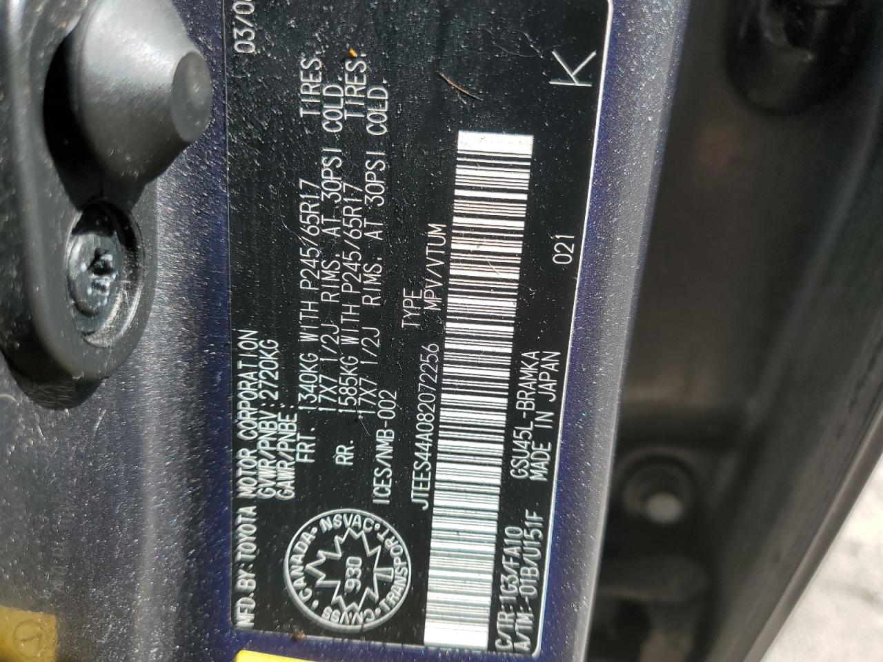 2008 Toyota Highlander Sr5 VIN: JTEES44A082072256 Lot: 81908165