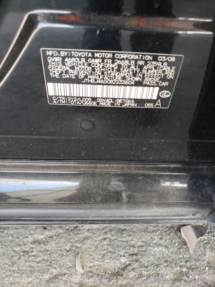 2008 Lexus Es 350 VIN: JTHBJ46G082233604 Lot: 71308275