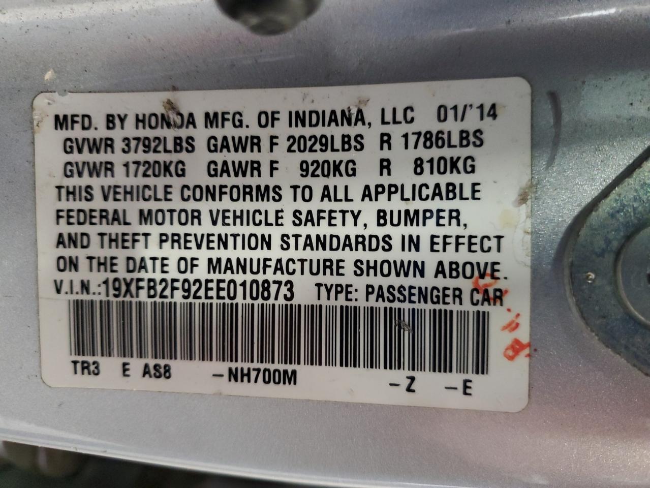 2014 Honda Civic Exl VIN: 19XFB2F92EE010873 Lot: 81529325