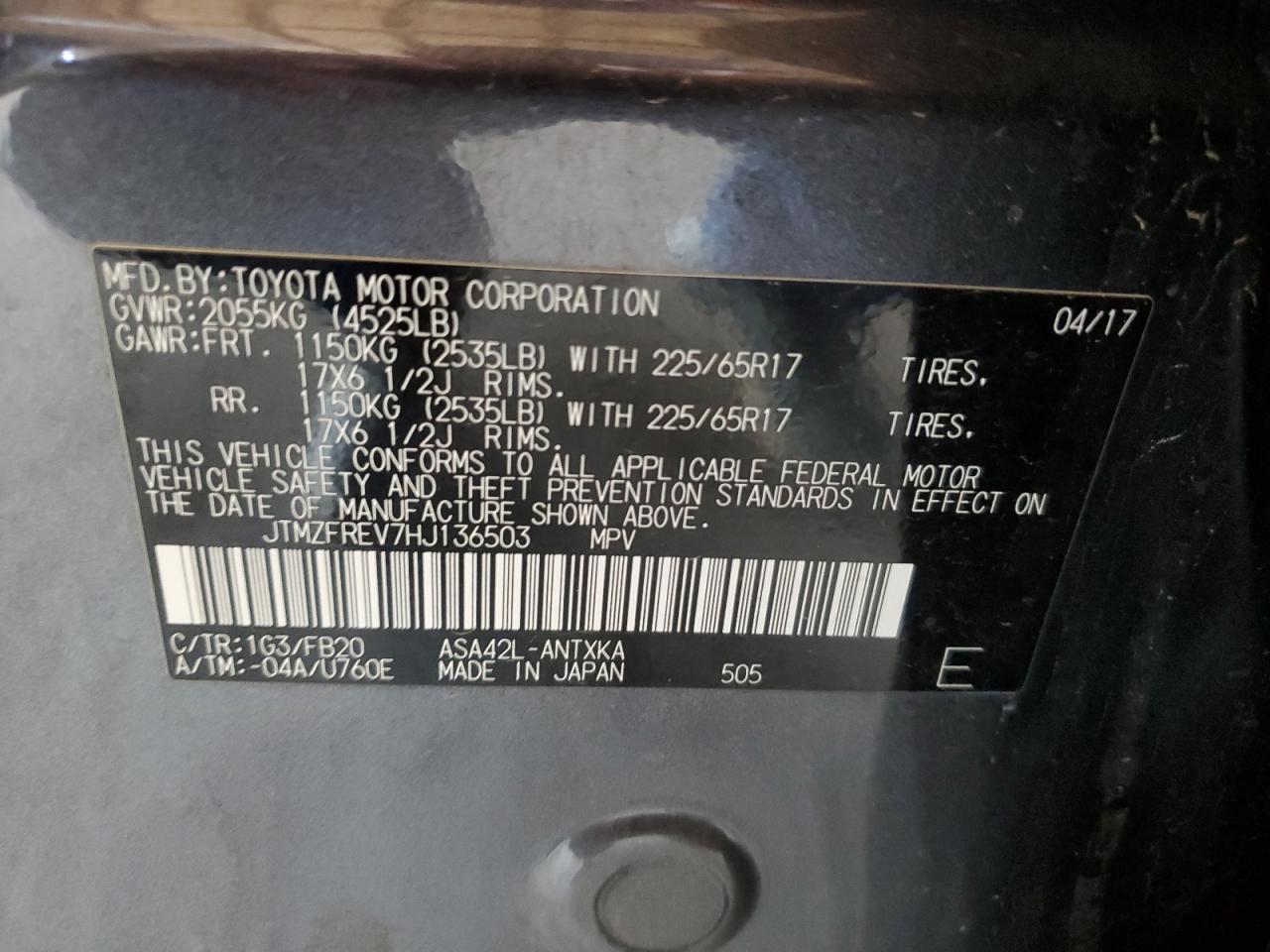 2017 Toyota Rav4 Le VIN: JTMZFREV7HJ136503 Lot: 81158585