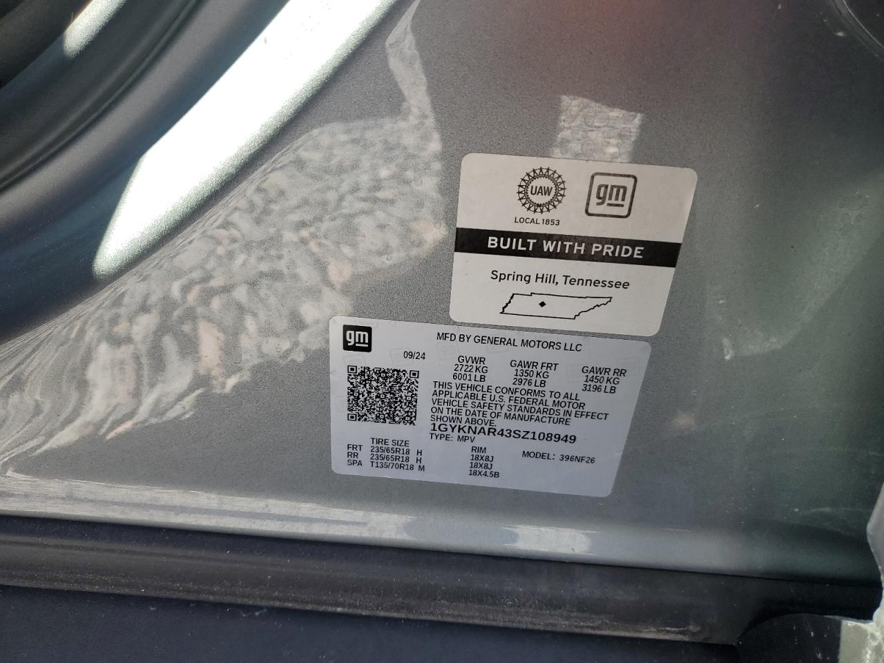 2025 Cadillac Xt5 Luxury VIN: 1GYKNAR43SZ108949 Lot: 81053325