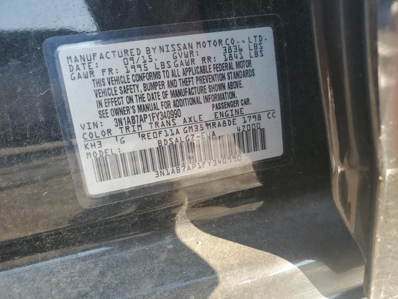 2015 Nissan Sentra S VIN: 3N1AB7AP1FY340990 Lot: 80310415