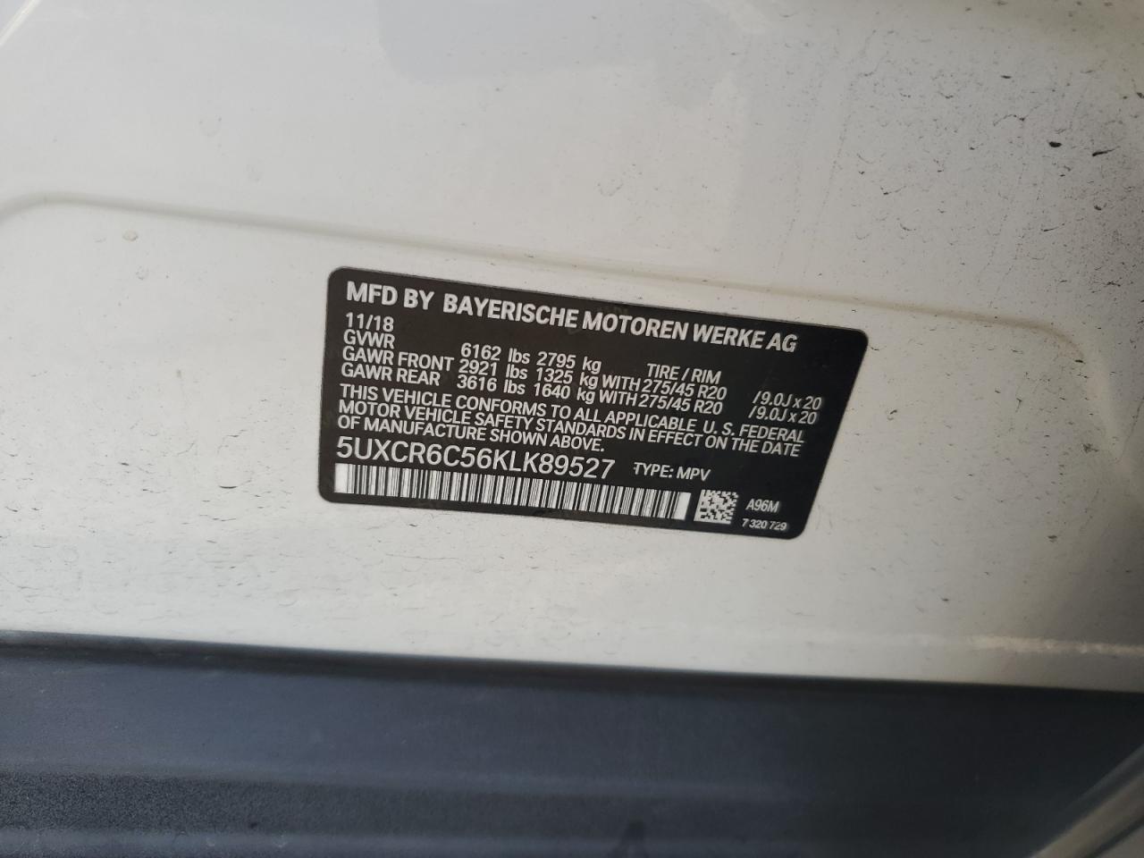 2019 BMW X5 xDrive40I VIN: 5UXCR6C56KLK89527 Lot: 71904705