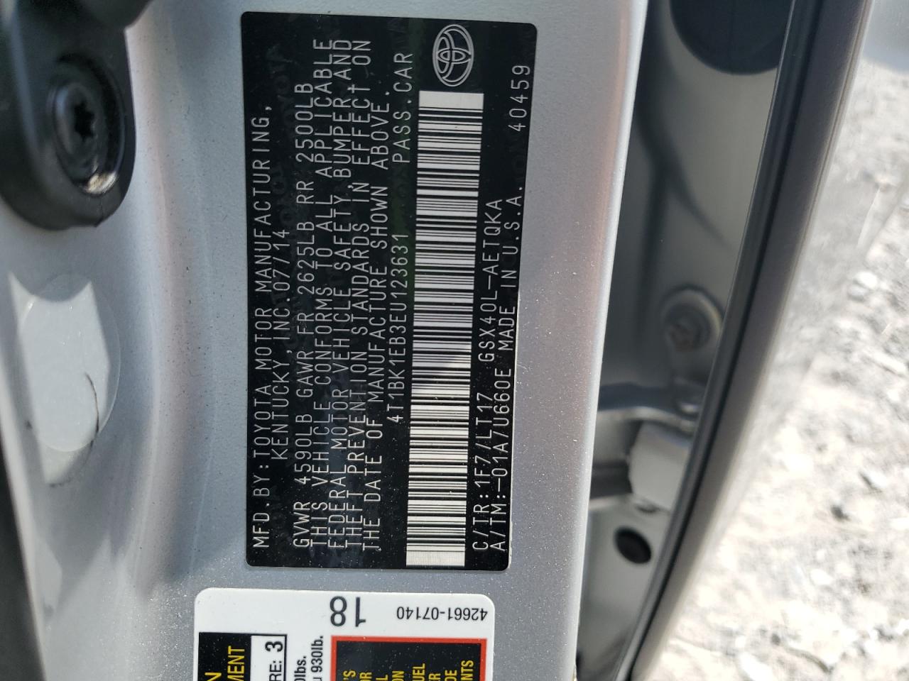 2014 Toyota Avalon Base VIN: 4T1BK1EB3EU123631 Lot: 81156125