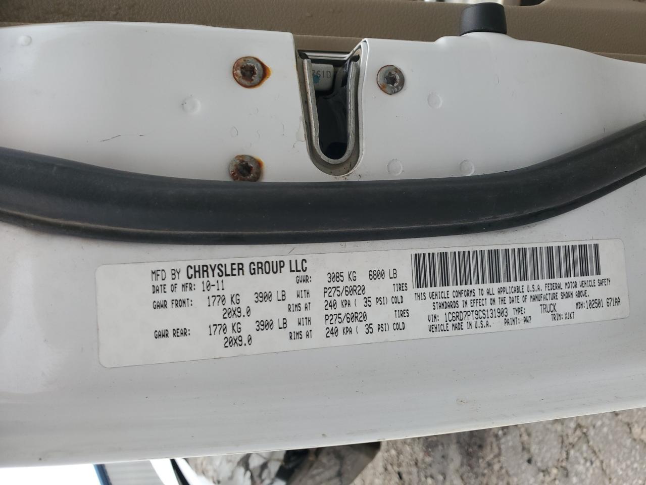 2012 Dodge Ram 1500 Longhorn VIN: 1C6RD7PT9CS131903 Lot: 83768085