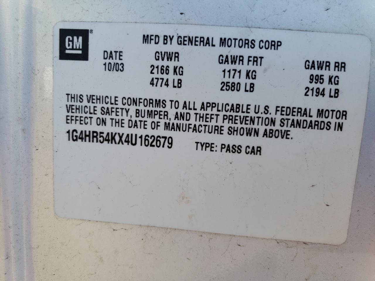 2004 Buick Lesabre Limited VIN: 1G4HR54KX4U162679 Lot: 81513605