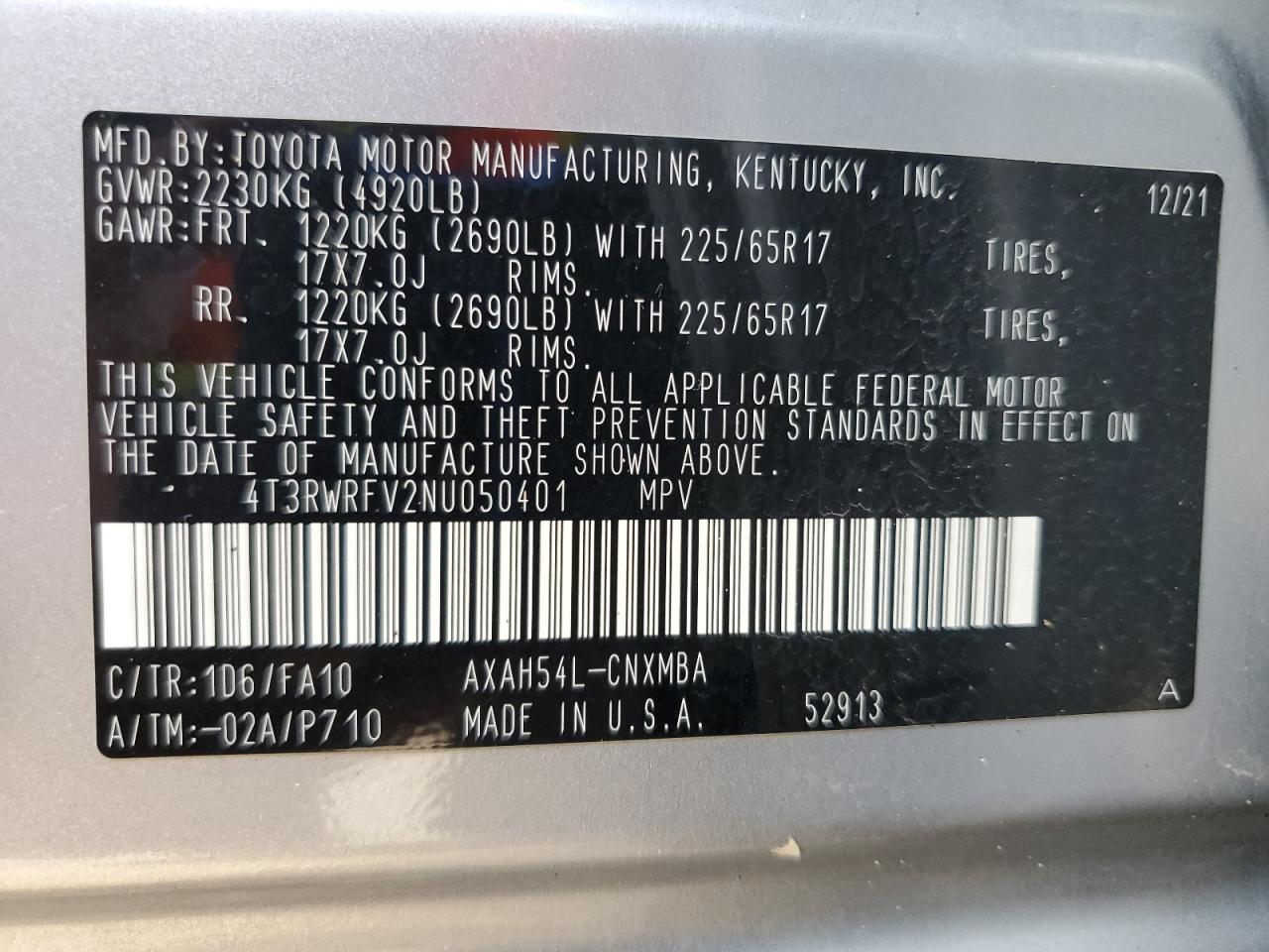 2022 Toyota Rav4 Xle VIN: 4T3RWRFV2NU050401 Lot: 81446325