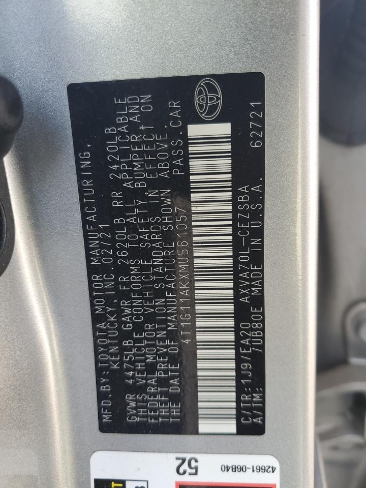 2021 Toyota Camry Se VIN: 4T1G11AKXMU561057 Lot: 81868615