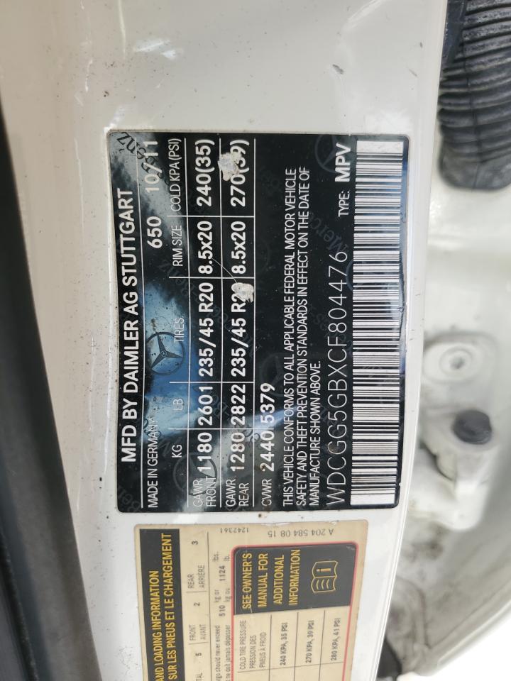 2012 Mercedes-Benz Glk 350 VIN: WDCGG5GBXCF804476 Lot: 80697245