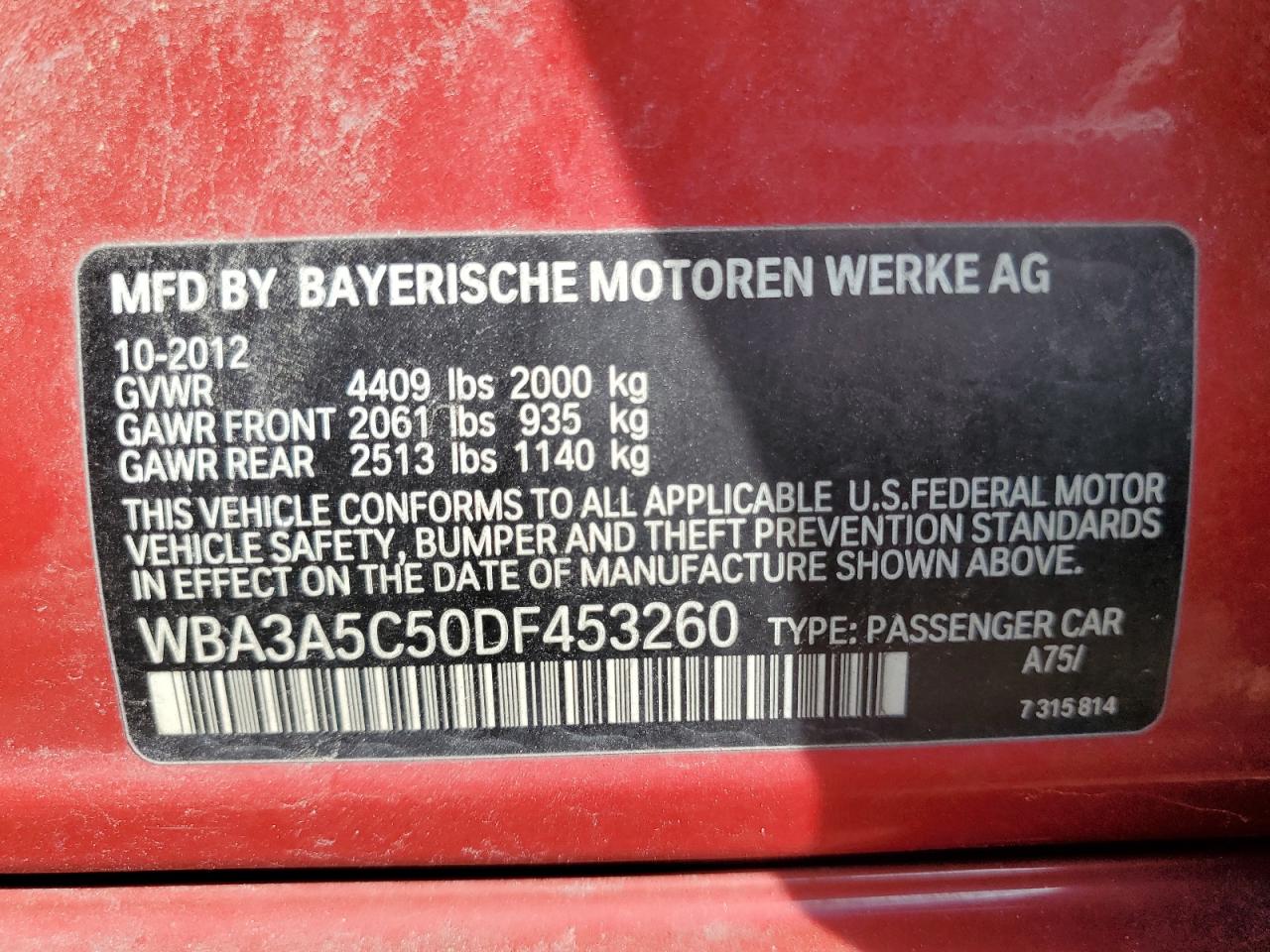 2013 BMW 328 I VIN: WBA3A5C50DF453260 Lot: 80794525