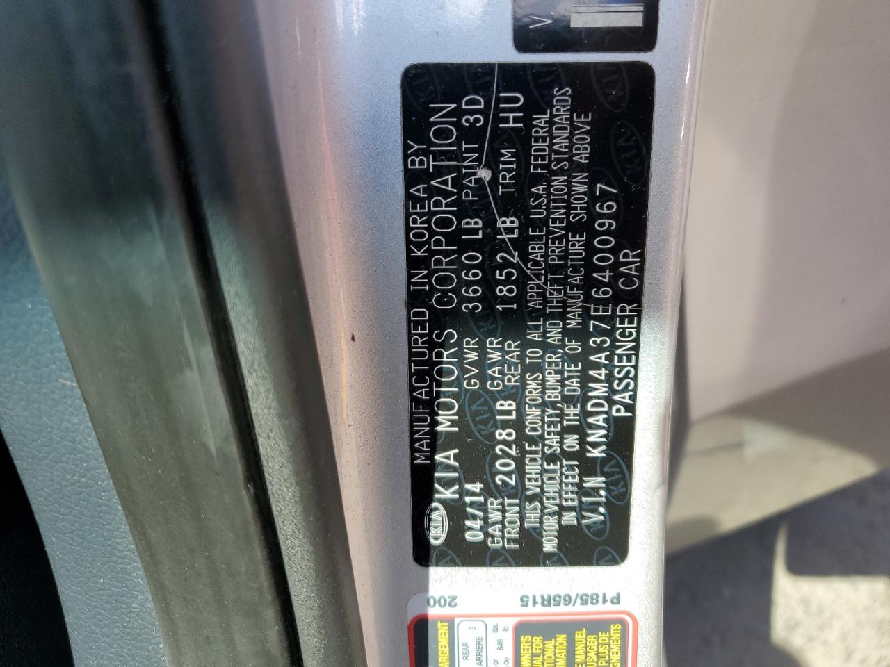 2014 Kia Rio Lx VIN: KNADM4A37E6400967 Lot: 81823335