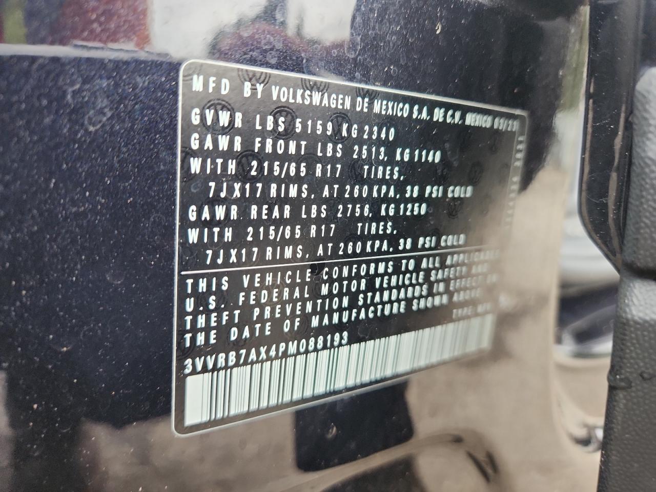 2023 Volkswagen Tiguan S VIN: 3VVRB7AX4PM088193 Lot: 81847725