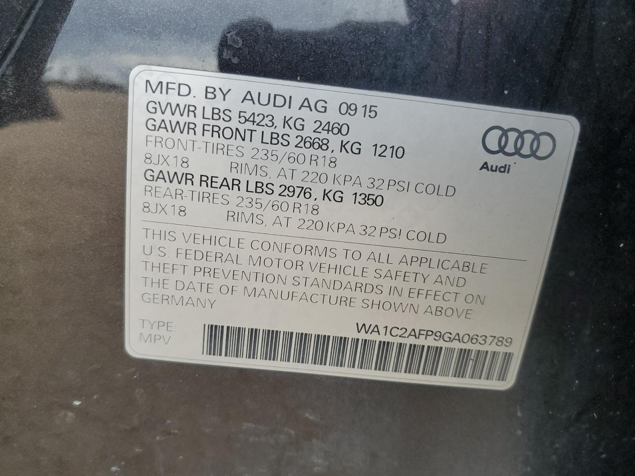2016 Audi Q5 Premium VIN: WA1C2AFP9GA063789 Lot: 80611205