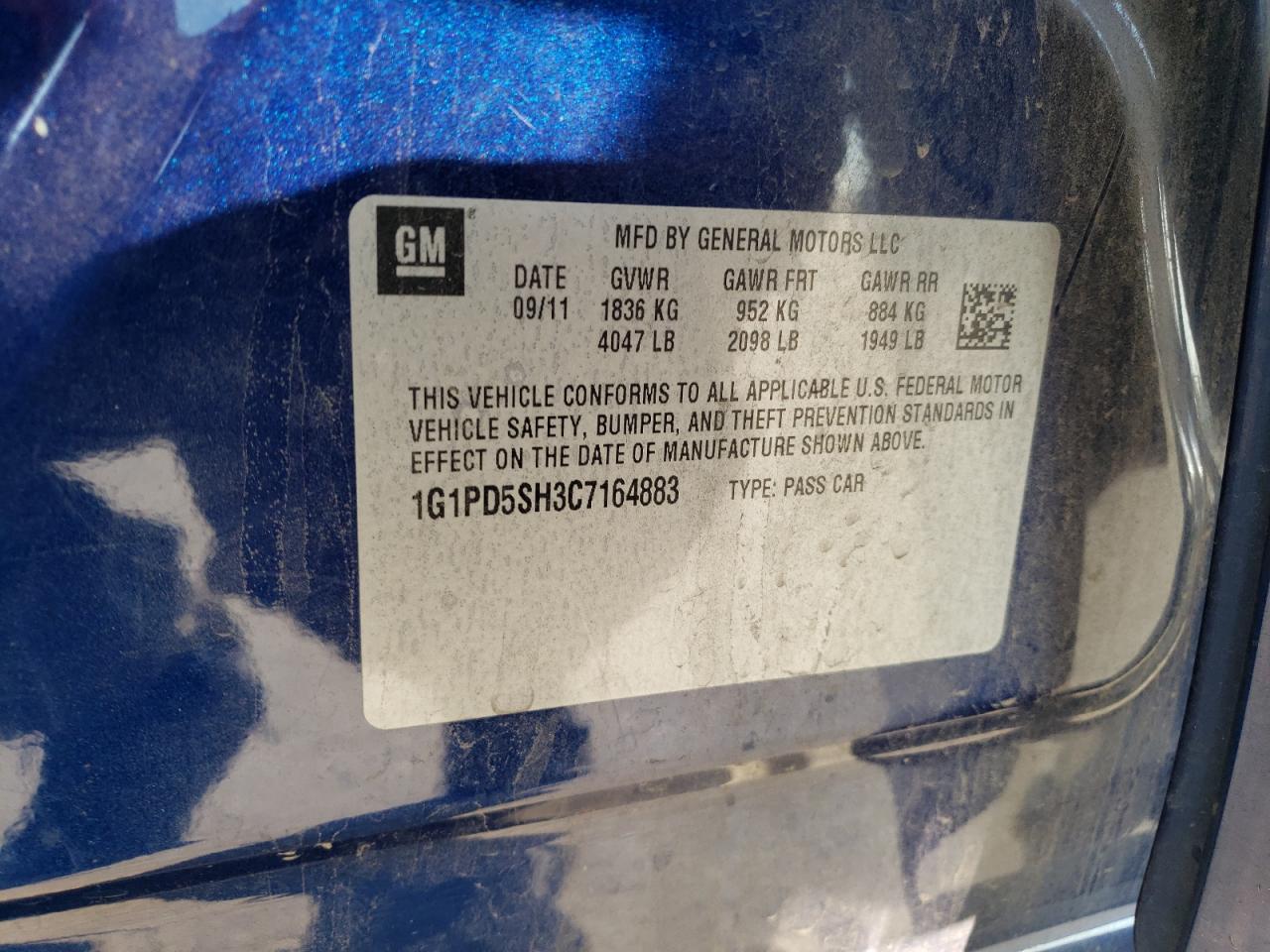 2012 Chevrolet Cruze Ls VIN: 1G1PD5SH3C7164883 Lot: 71155725