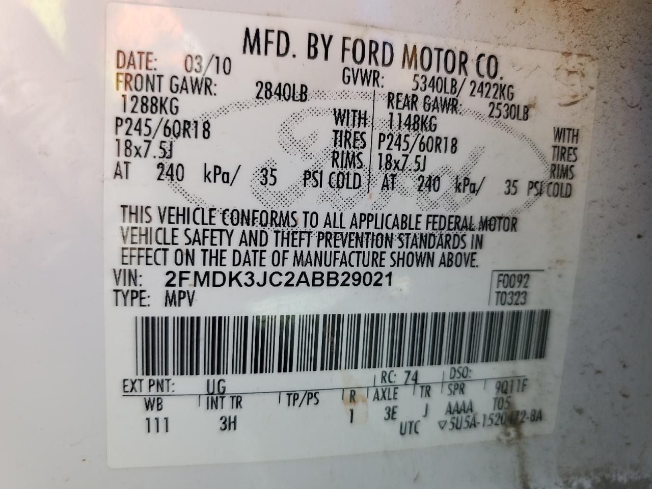 2010 Ford Edge Sel VIN: 2FMDK3JC2ABB29021 Lot: 81633805