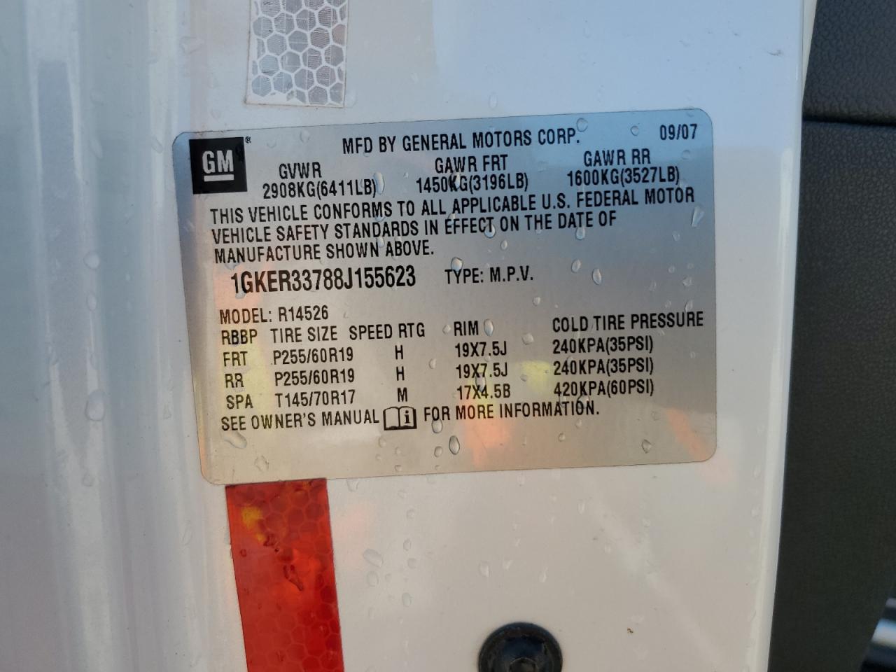 2008 GMC Acadia Slt-2 VIN: 1GKER33788J155623 Lot: 80481585