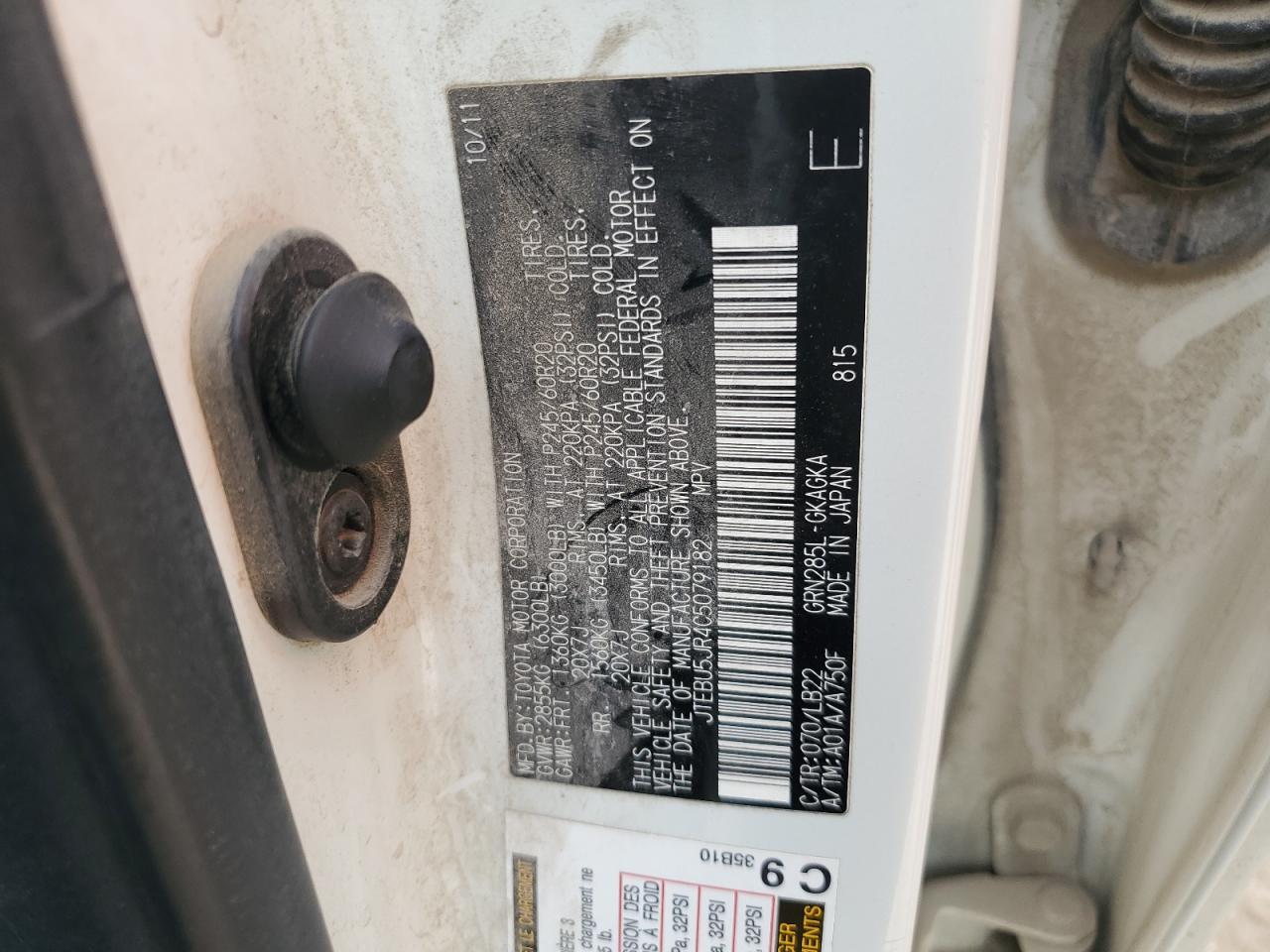 2012 Toyota 4Runner Sr5 VIN: JTEBU5JR4C5079182 Lot: 84172245