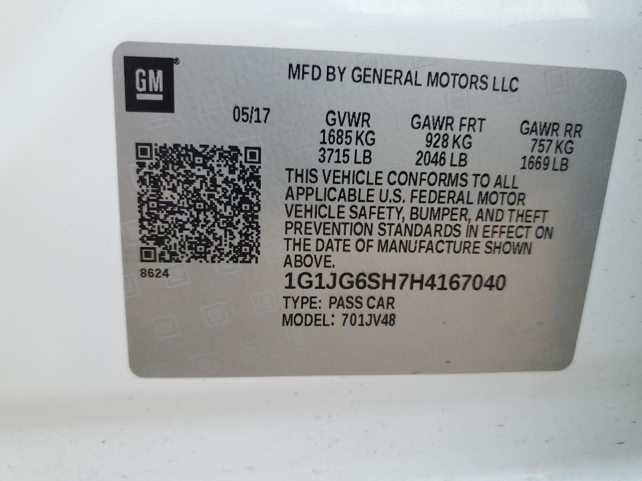 2017 Chevrolet Sonic VIN: 1G1JG6SH7H4167040 Lot: 69246375