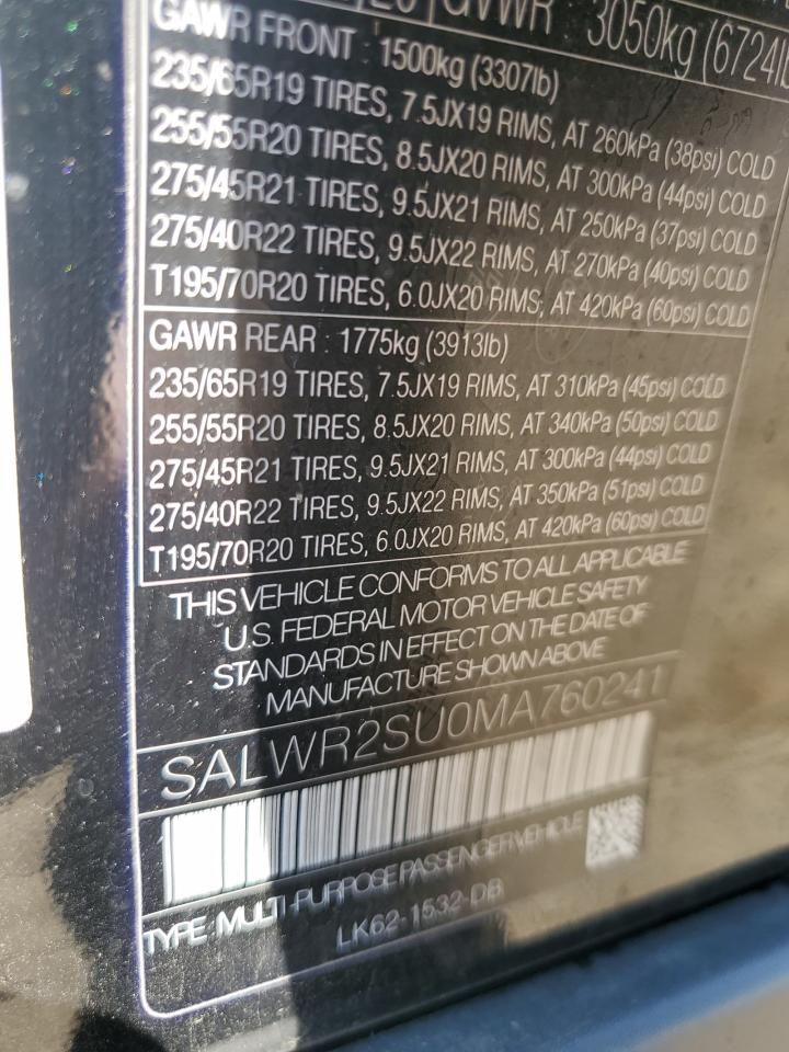 2021 Land Rover Range Rover Sport Hse Silver Edition VIN: SALWR2SU0MA760241 Lot: 71201135