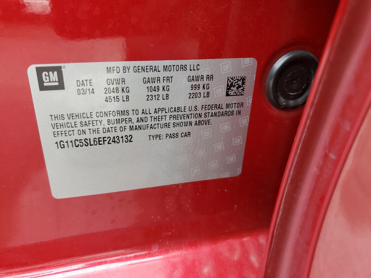 2014 Chevrolet Malibu 1Lt VIN: 1G11C5SL6EF243132 Lot: 80345785