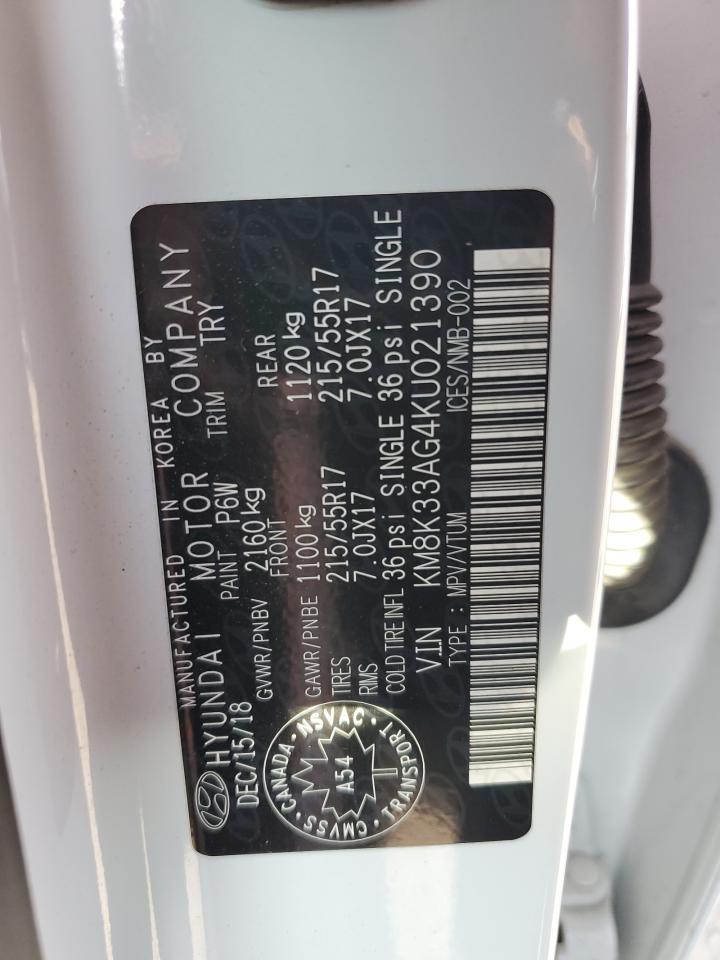 2019 Hyundai Kona Limited VIN: KM8K33AG4KU021390 Lot: 70927595
