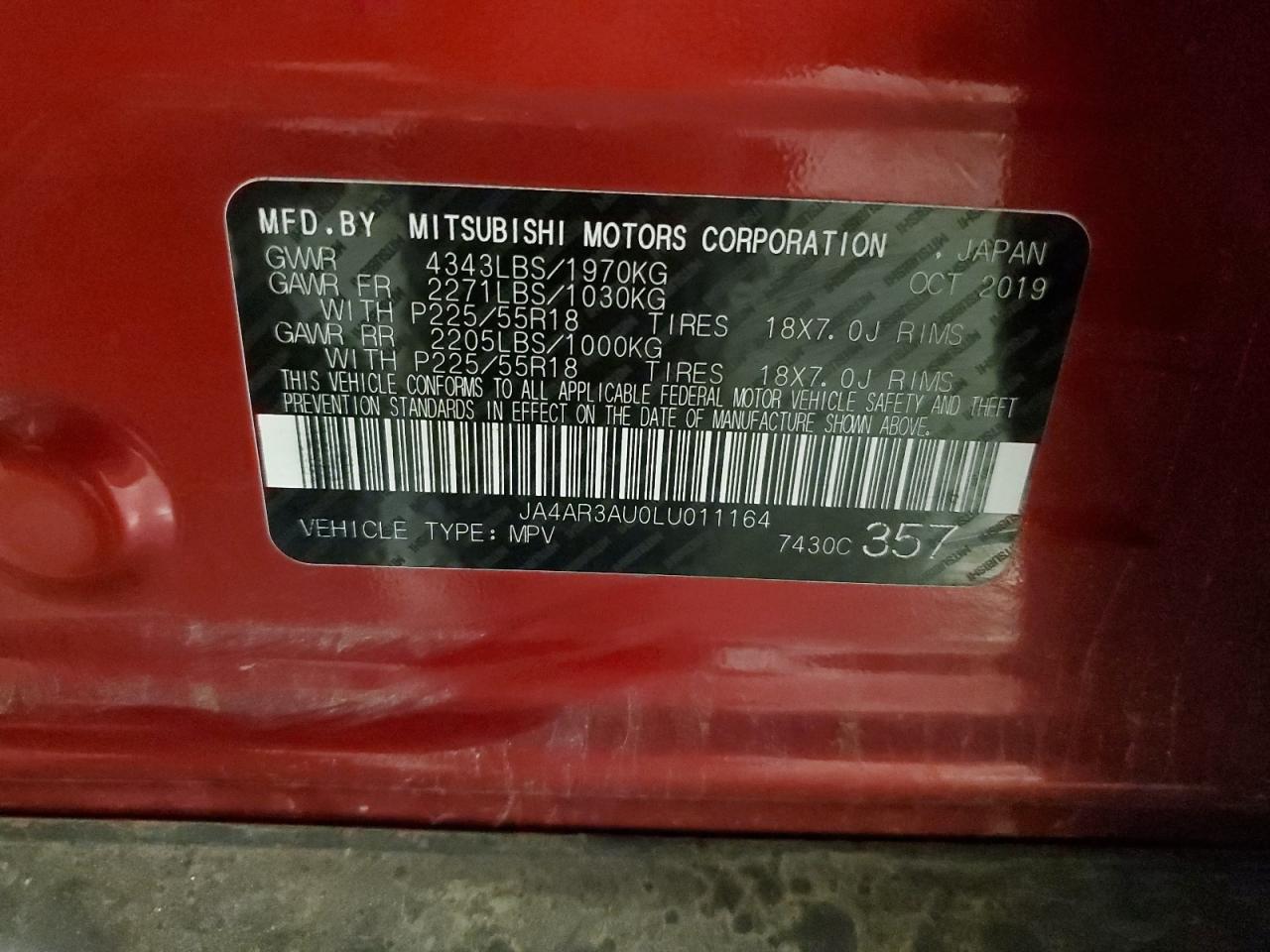 2020 Mitsubishi Outlander Sport Es VIN: JA4AR3AU0LU011164 Lot: 81396125