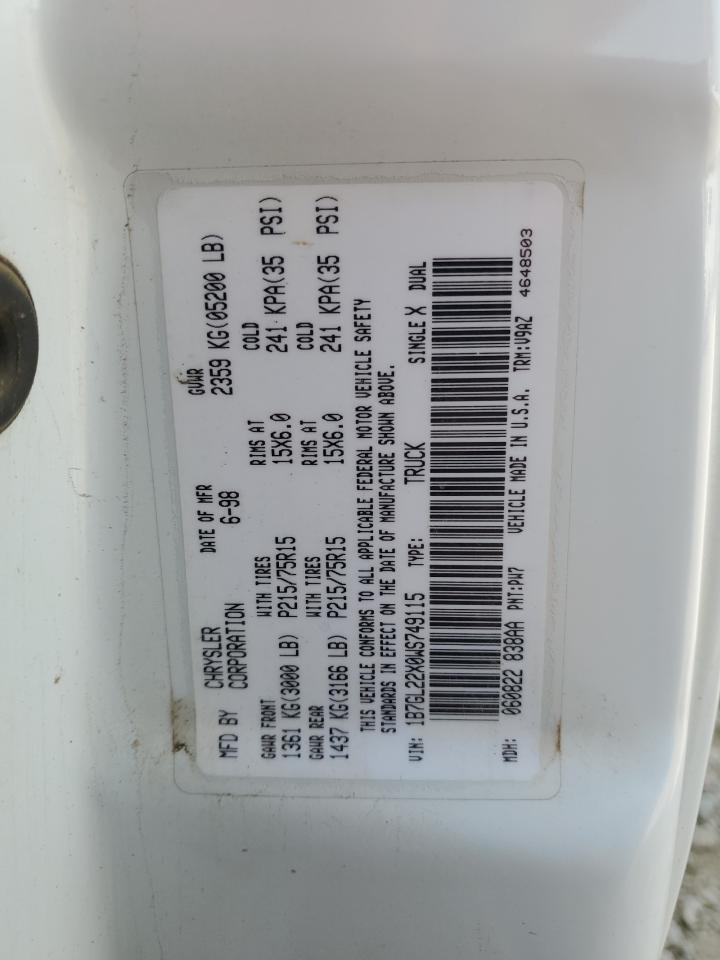 1998 Dodge Dakota VIN: 1B7GL22X0WS749115 Lot: 71070945