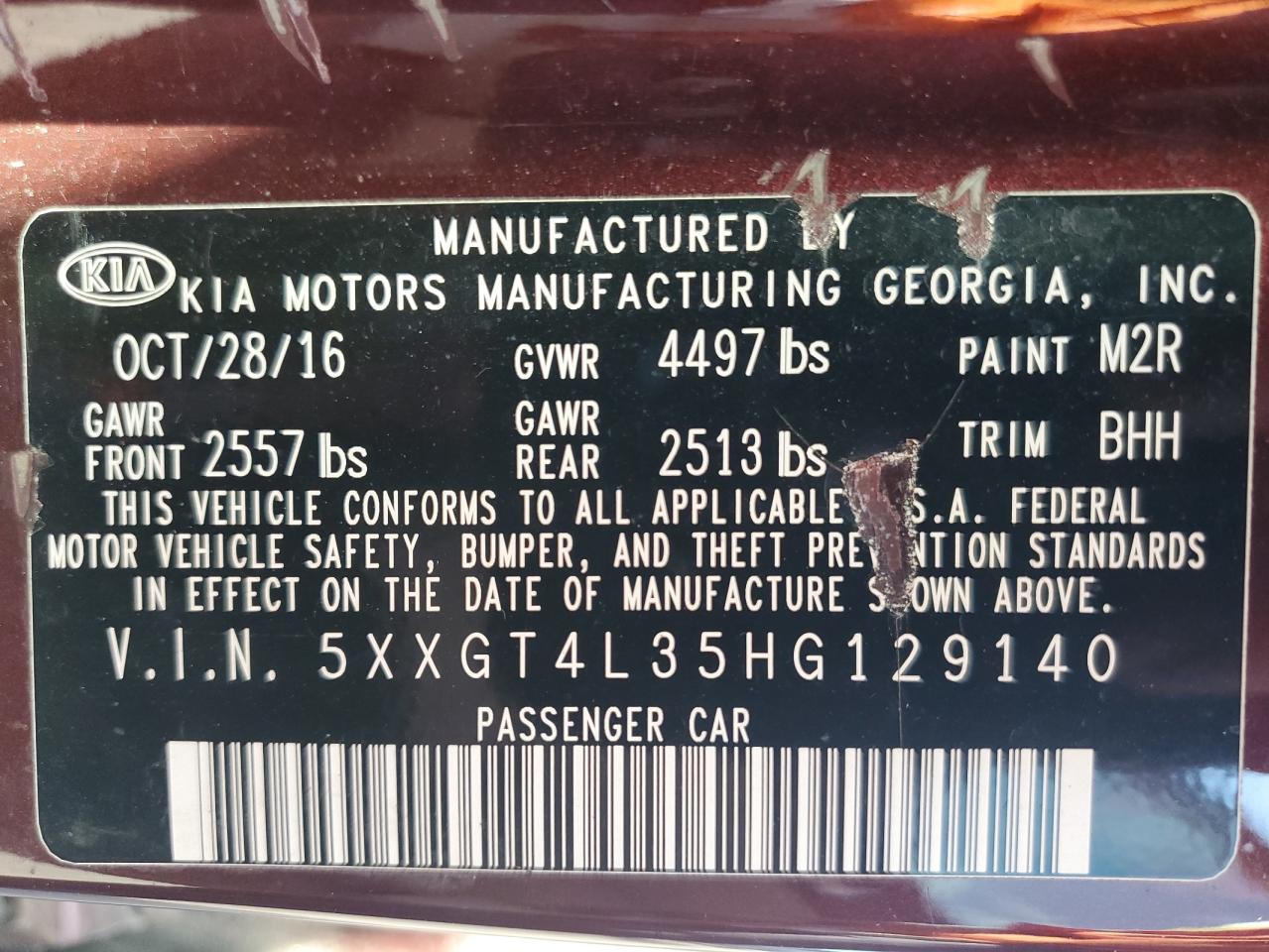 2017 Kia Optima Lx VIN: 5XXGT4L35HG129140 Lot: 70651605