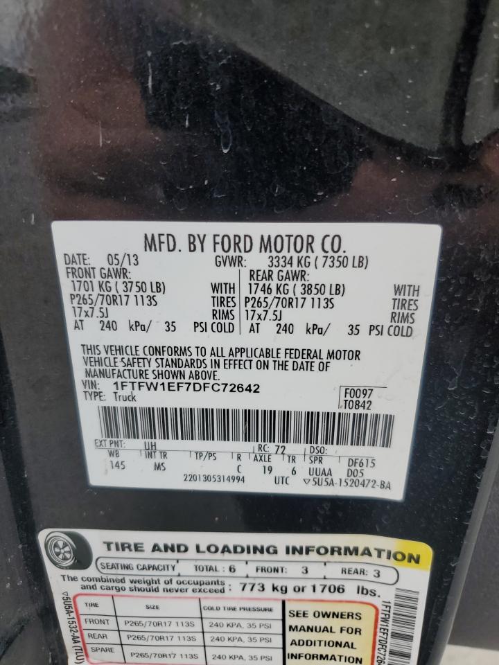 2013 Ford F150 Supercrew VIN: 1FTFW1EF7DFC72642 Lot: 80717575