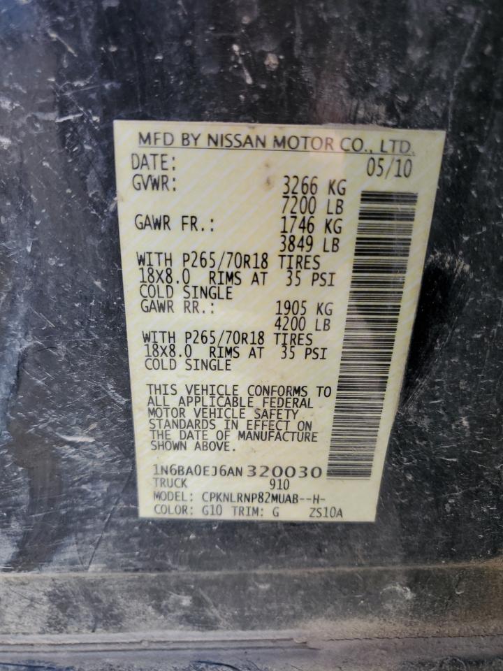 2010 Nissan Titan Xe VIN: 1N6BA0EJ6AN320030 Lot: 81192795