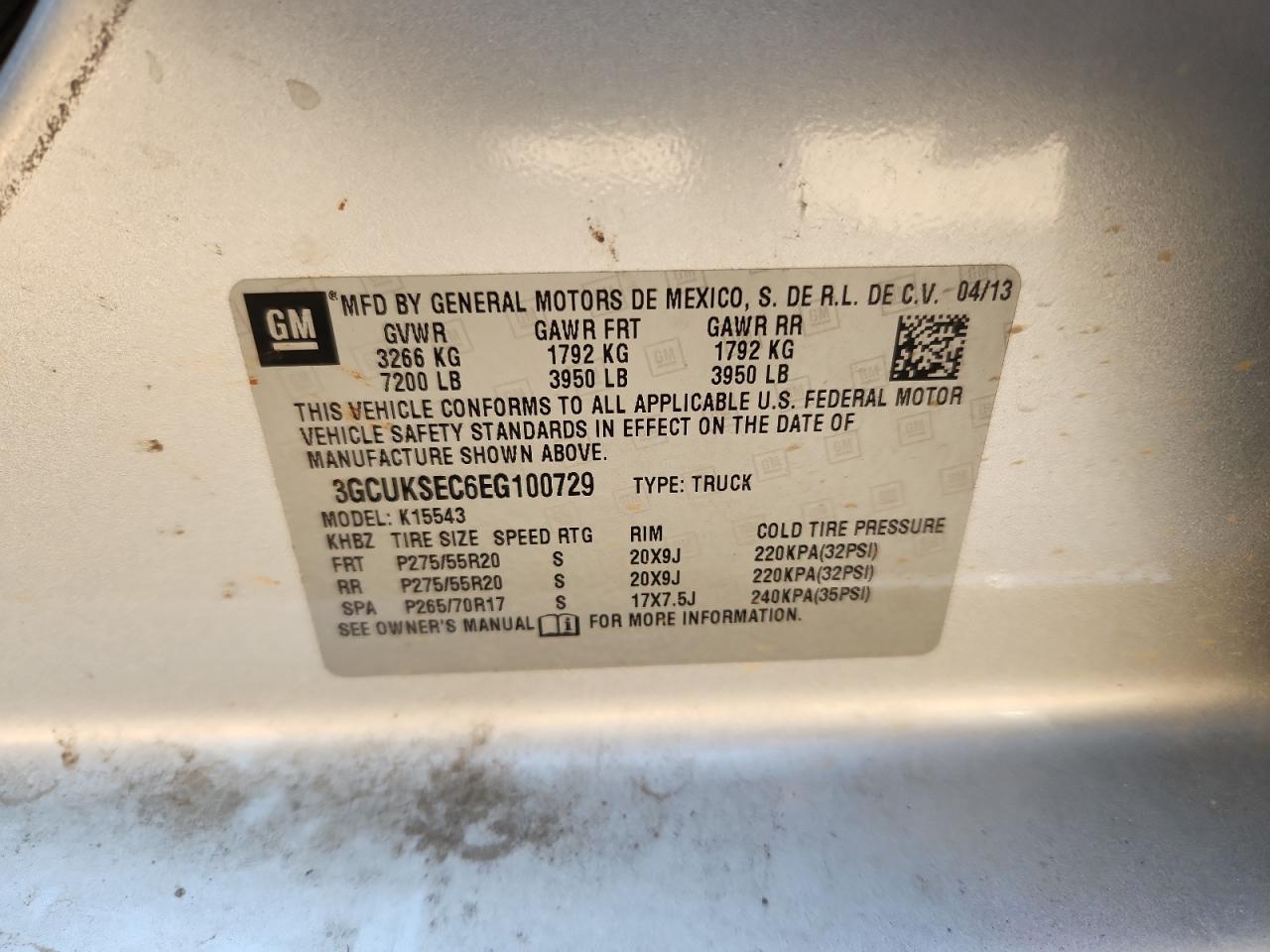 2014 Chevrolet Silverado K1500 Ltz VIN: 3GCUKSEC6EG100729 Lot: 80627485