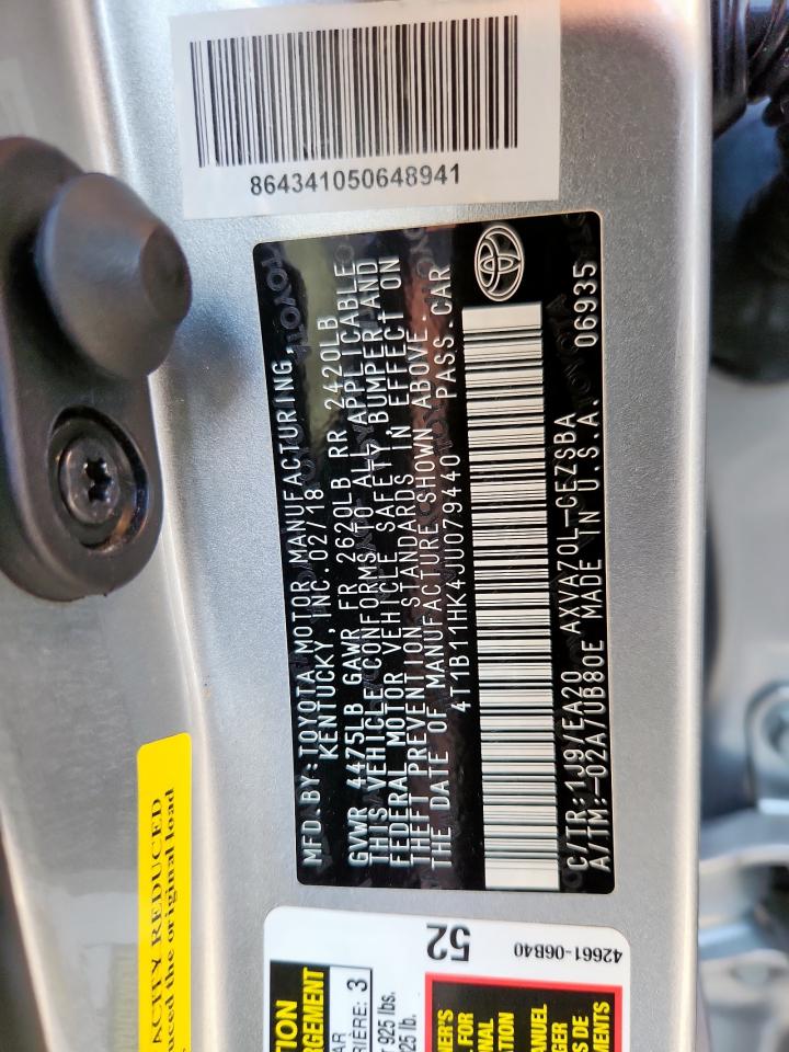 2018 Toyota Camry L VIN: 4T1B11HK4JU079440 Lot: 84831135