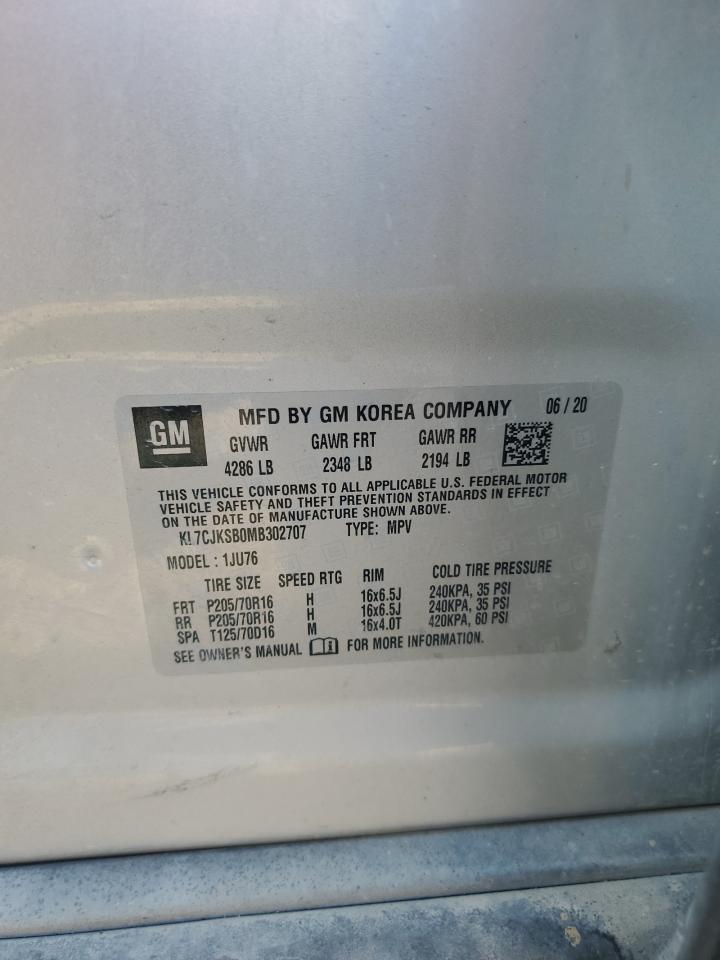 2021 Chevrolet Trax Ls VIN: KL7CJKSB0MB302707 Lot: 80394775